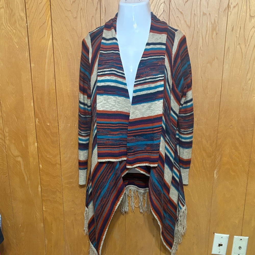 Absolutely Famous Multicolor Striped Cardigan with Fringe